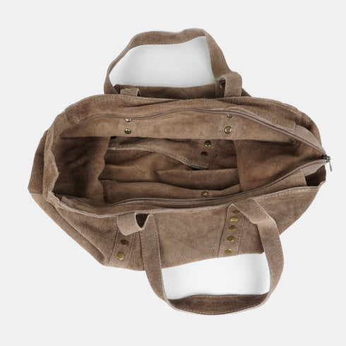 Mala shopper de mulher em camurça com tachas caqui Alexandra