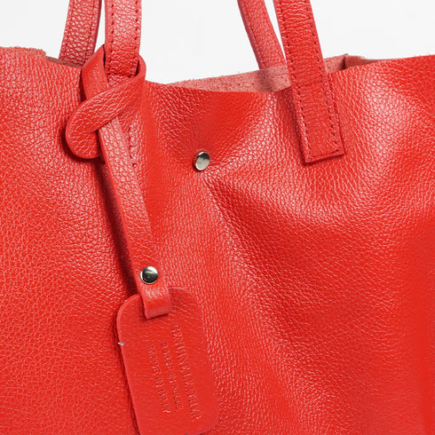 Mala tote de pele lisa de mulher vermelha Stella