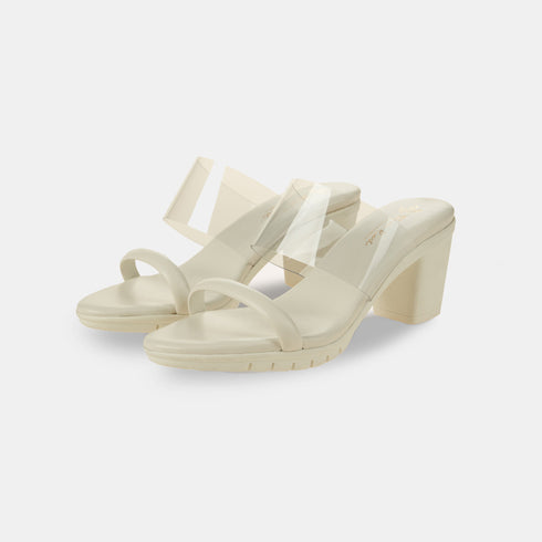 Sandalia con tacón cinta transparente Aqua Blanco