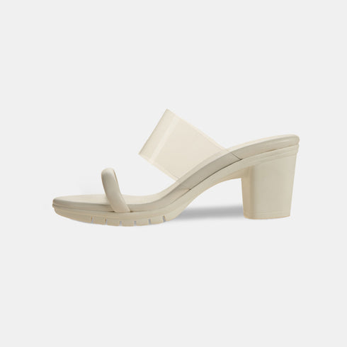Sandalia con tacón cinta transparente Aqua Blanco
