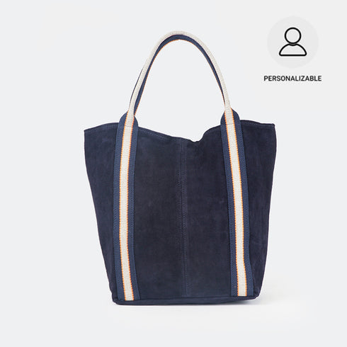 Mala tote em pele de camurça para senhora personalizável azul Sarah