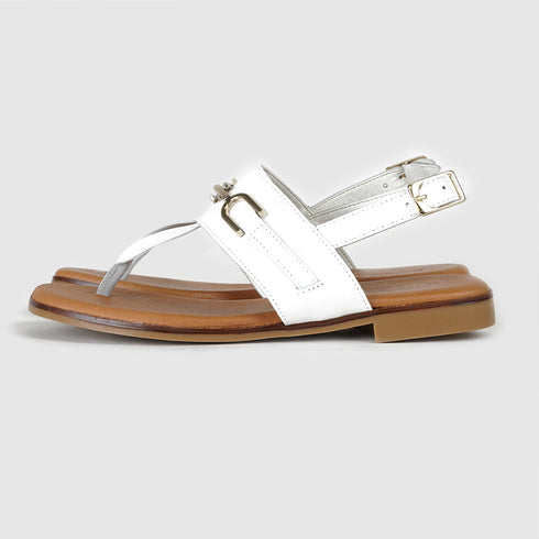 Sandalias planas de mujer de piel blanco Sami