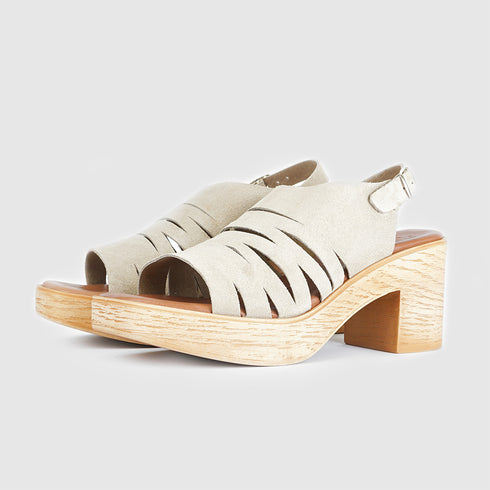 Sandálias de cunha de esparto Shirly (Beige)