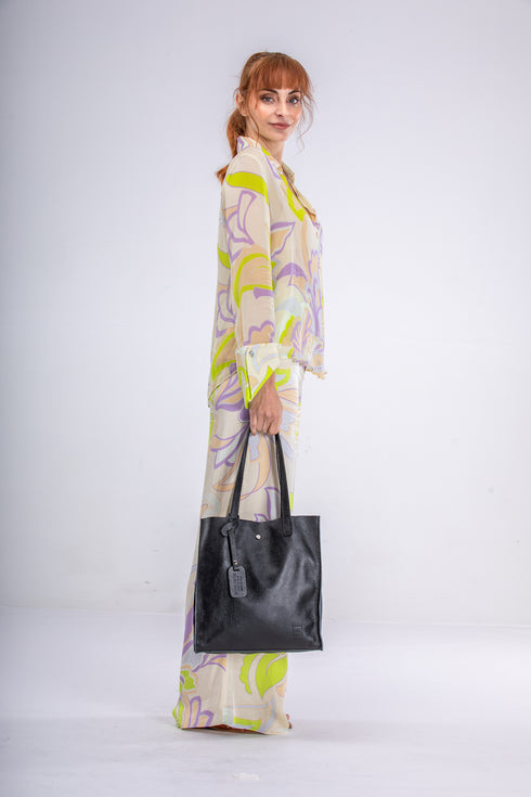 Mala tote de pele lisa para mulher preta primavera Stella