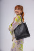 Mala tote de pele lisa para mulher preta primavera Stella