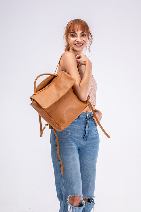Mochila de piel para mujer marrón Bora