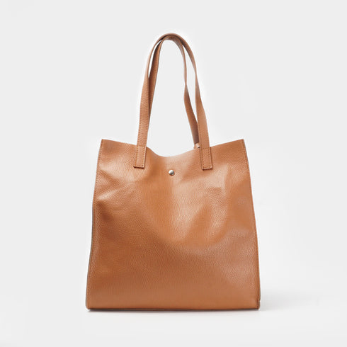 Bolso tote de piel liso de mujer marrón Stella