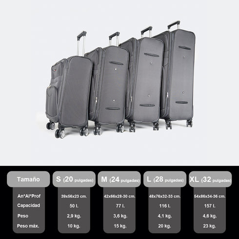 Mala de viagem maleável extensível 56cm/66cm/76cm/86cm, 10kg/15kg/20kg/23kg, de tecido poliéster Pissa Cinza