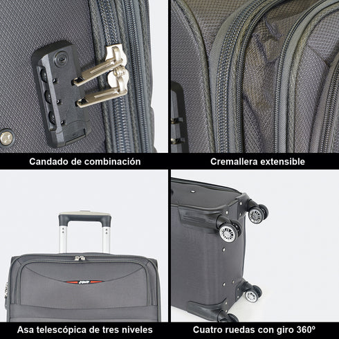 Mala de viagem maleável extensível 56cm/66cm/76cm/86cm, 10kg/15kg/20kg/23kg, de tecido poliéster Pissa Cinza