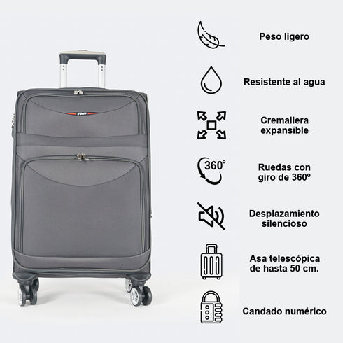 Mala de viagem maleável extensível 56cm/66cm/76cm/86cm, 10kg/15kg/20kg/23kg, de tecido poliéster Pissa Cinza