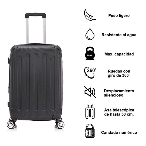 RAYKONG Maleta Mediana ABS 66x43x25cm | 71L | 24 Pulgadas | hasta 23kg semirígidas - Negro