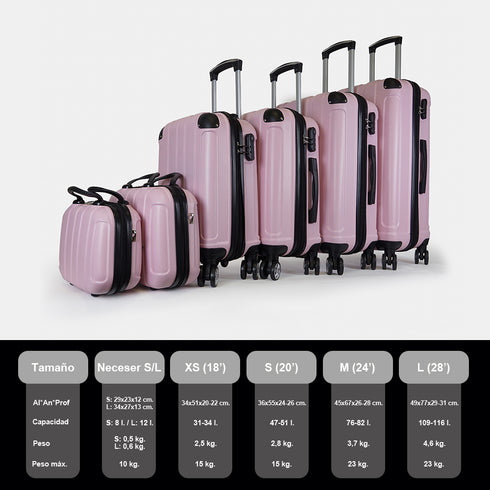 Mala de Viagem Extensível XS-51cm-10kg / S-55cm-15kg de ABS Kike Rosa Claro