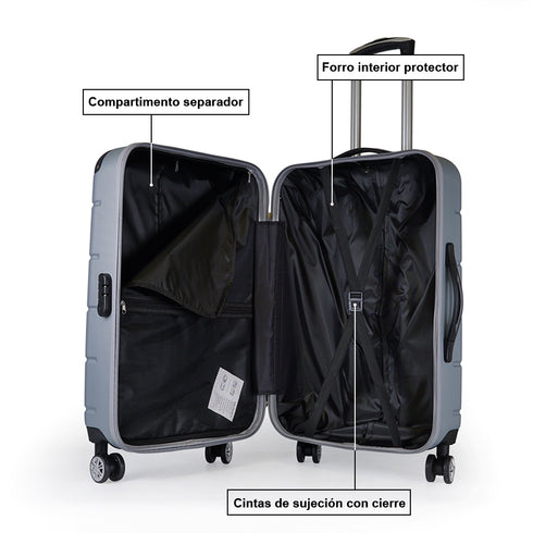 Mala de cabine S-15kg-55cm / M-20kg-62cm em ABS Empire Prateado