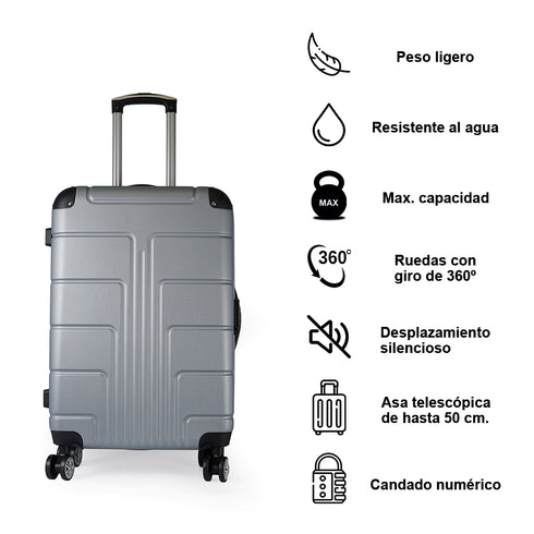 Mala de cabine S-15kg-55cm / M-20kg-62cm em ABS Empire Prateado