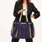Mala de pele em camurça para mulher estilo shopper azul-marinho Agatha