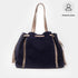 Mala de pele em camurça para mulher estilo shopper azul-marinho Agatha