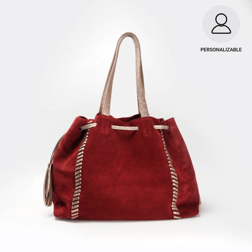 Mala de pele de camurça para mulher estilo shopper vermelha Agatha