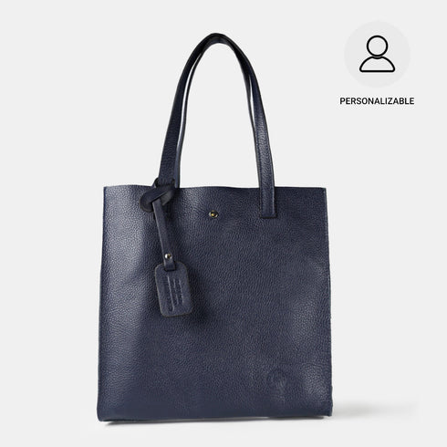 Mala tote de pele lisa para senhora Stella azul-marinho