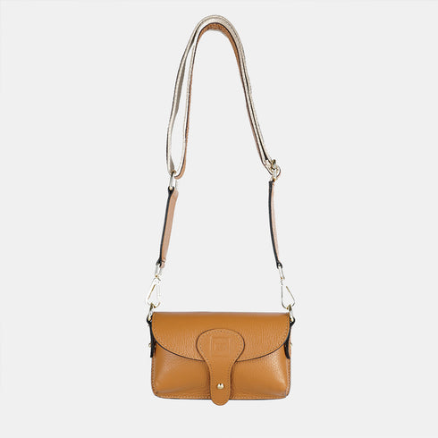 Bolsa de ombro porta-telemóvel em pele Pili Castanha
