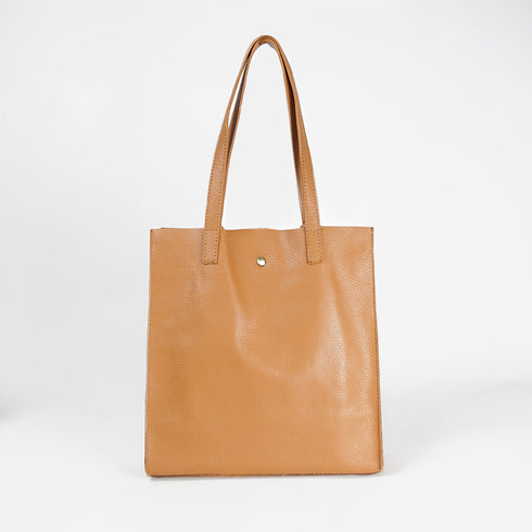 Mala tote de pele lisa de mulher castanha primavera Stella