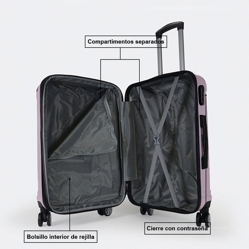 Mala de Viagem Extensível XS-51cm-10kg / S-55cm-15kg de ABS Kike Rosa Claro