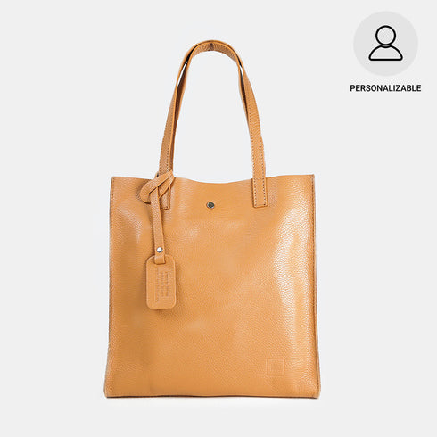 Mala tote de pele lisa de mulher castanha primavera Stella