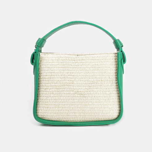 Mala de mão de pele e ráfia para senhora Pandorina Verde